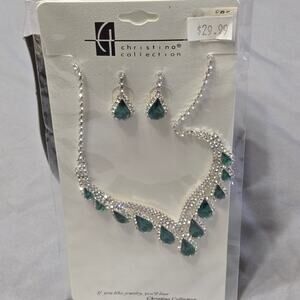 Christina Collection Emerald Green & Rhinestone Teardrop Jewelry Set